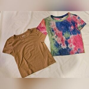 Set Of Two Girls Tees- Camel Fitted And Tie-Dye- Large (10-12)
